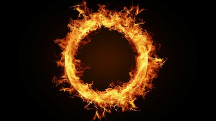 Fototapeta premium Fire in form of circle. Fire flame on black background 