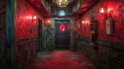 A dynamic escape room interior , horror house