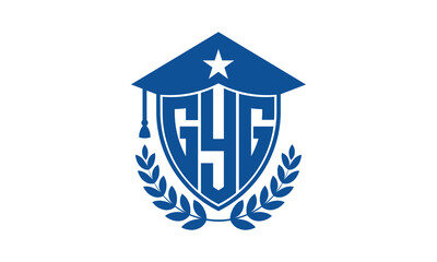 GYG three letter iconic academic logo design vector template. monogram, abstract, school, college, university, graduation cap symbol logo, shield, model, institute, educational, coaching canter, tech