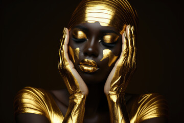 Woman with gold paint on her face. Perfect for beauty or fashion concepts