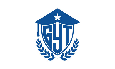 GYT three letter iconic academic logo design vector template. monogram, abstract, school, college, university, graduation cap symbol logo, shield, model, institute, educational, coaching canter, tech