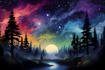 forest in the night art wallpaper