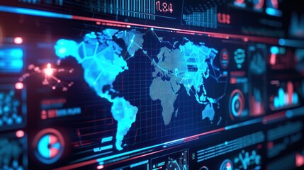 Detailed view of a digital dashboard displaying various economic development indicators across the globe