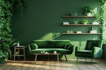 modern living room with sofa green color 