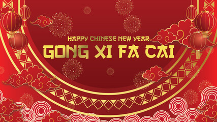 BACKGROUND HAPPY CHINESE YEAR AND GONG XI FA CAI ILLUSTRATION