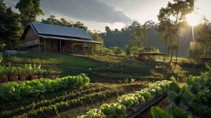 Fototapeta na wymiar Farm View of Organic Agriculture: Sustainable Serenity