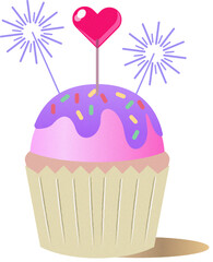 birthday cupcake with pink hearts