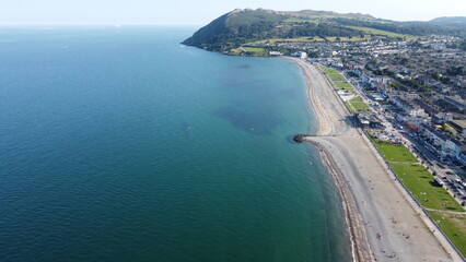 A bird's-eye view of the sandy strand of Bray Beach on a summer's day, Co. Wicklow, Ireland