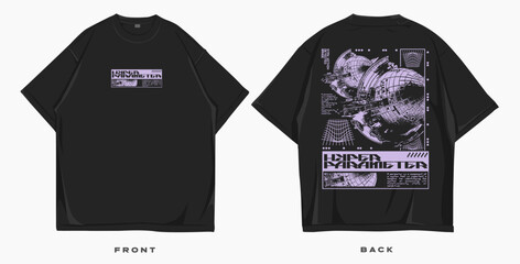 Futuristic streetwear t shirt design, brutalism graphic t-shirt, street style fashion, urban trendy t-shirt design for print or screen printing © Universtock