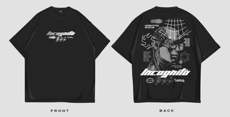 Futuristic streetwear t shirt design, brutalism graphic t-shirt, street style fashion, urban trendy t-shirt design for print or screen printing © Universtock