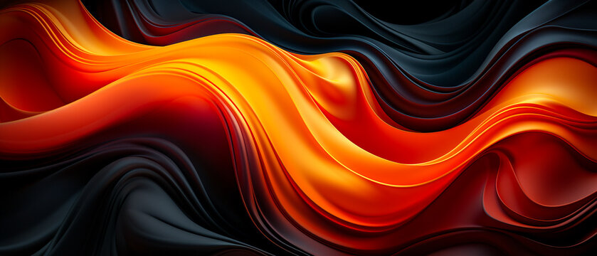 Fototapeta Mesmerizing black and orange abstract waves with swirls. Realistic light, 8k resolution, hyper-detailed. Gorgeous colors, bold fields, and vibrant fluid forms. Perfect for large canvas formats