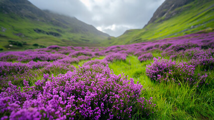 Fototapeta premium Purple Lavender Valley with Mountains in the Distance Landscape