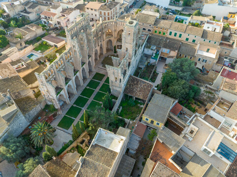 Aerial view, Spain, Balearic Islands, Mallortca, Arta, Son Servera,  Ruin of Church Iglesia Nova