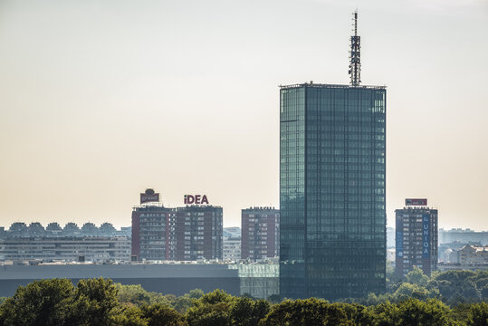Belgrade, Serbia - August 29, 2015: Usce Tower seen from Kalemegdan Park in Belgrade