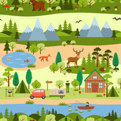 Camping and nature map seamless pattern. - 723909916
