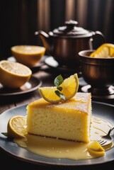 Revani A syrupy semolina cake flavored with lemon, orange by ai generated