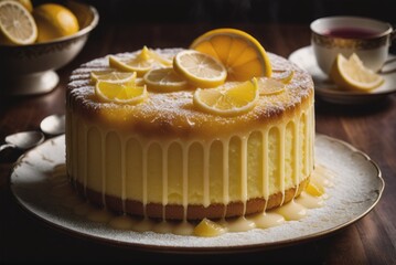 Revani A syrupy semolina cake flavored with lemon, orange by ai generated