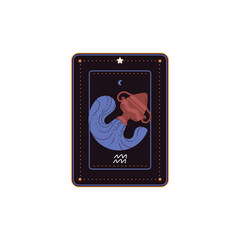 Horoscope vector dark card with Aquarius zodiac symbol and sign, astrological zodiac symbol as a water pours from jug