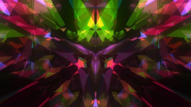 A kaleidoscope. Animated background with crystals. Glare, glow, radiance. Looping video