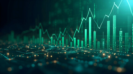 Naklejka premium graph and candlestrick chart in stock and currency market, financial and investment growth background