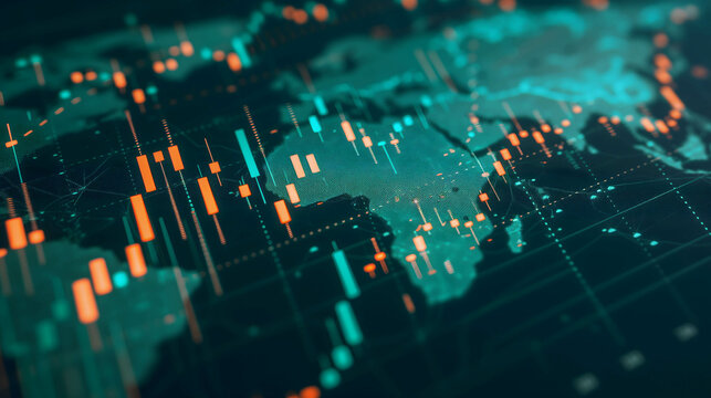 graph and candlestrick chart in stock and currency market, financial and investment growth background