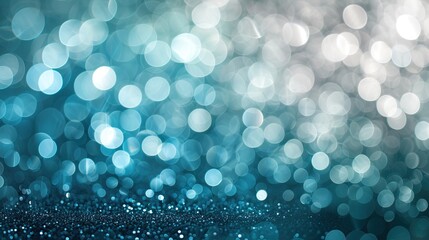 A vibrant backdrop adorned with dazzling teal and silver abstract glitter confetti, creating an enchanting bokeh-filled atmosphere.