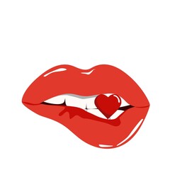 an open mouth with a heart symbol for a Valentine's Day card. - 723911722
