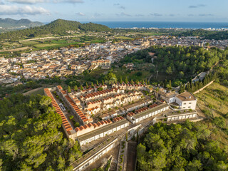 Aerial view, Spain, Balearic Islands, Mallortca, Arta, Son Servera,  Cementeri Municipal de Son Servera