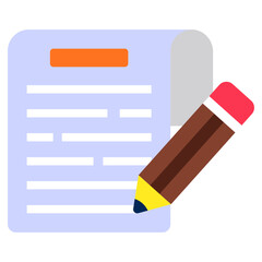 Pencil with paper, flat design of content writing