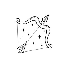 Sagittarius zodiac symbol black contour, Astrological Horoscope zodiac icon, crossbow with arrow vector illustration