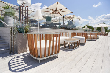 Luxury outdoor furniture on the terrace on a sunny day