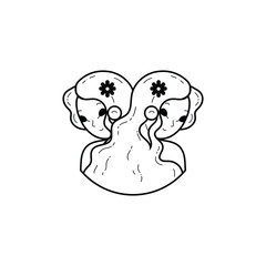 Black and white outline vector illustration of Gemini.