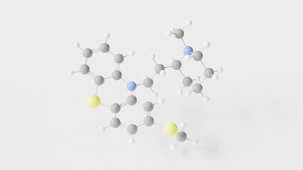 thioridazine molecule 3d, molecular structure, ball and stick model, structural chemical formula typical antipsychotic