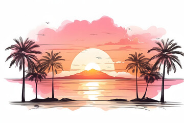 Aesthetic sunset illustration or cartoon