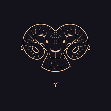recommend clip art: Aries zodiac symbol golden contour on dark background, Aries Horoscope vector sign, Astrological zodiac ram head