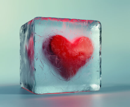 ice cube with red heart