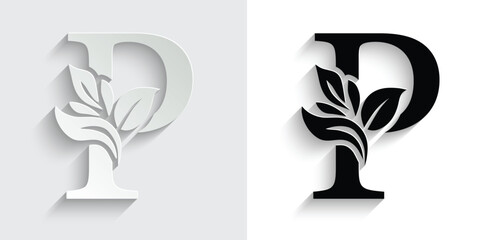 letter P flower letters. Vintage ornament initial Alphabet. Logo vector	
