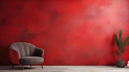 Red wall with chair and cactus 