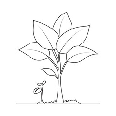 Continuous single line art of tree plant growth process illustration outline vector art.
