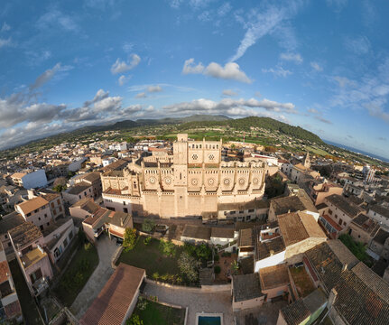 Aerial view, Spain, Balearic Islands, Mallortca, Arta, Son Servera,  Ruin of Church Iglesia Nova