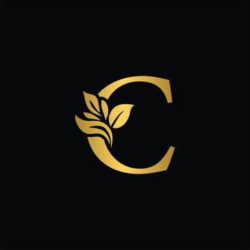 golden letter Cflower letters. Vintage ornament initial Alphabet. Logo vector	
