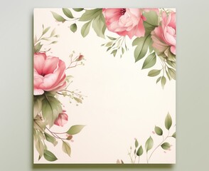 Floral wedding invitation. Wedding invitation greeting cards elegant vintage style. Wedding invitation card features pink flowers and green leaves.
