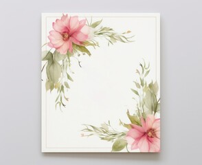 Floral wedding invitation. Wedding invitation greeting cards elegant vintage style. Wedding invitation card features pink flowers and green leaves.