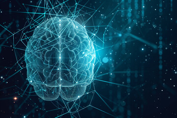 3D rendering of a brain surrounded by lines and stars.