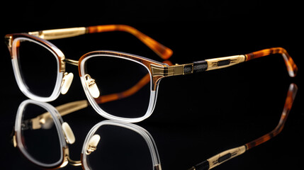Close-up, designer glasses ion dark background