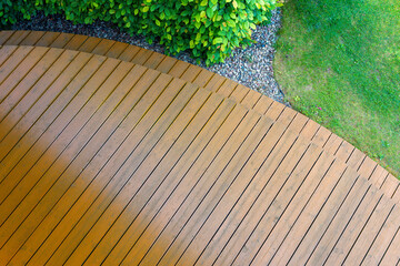 garden terrace made of exotic wood, cleaned with a high-pressure washer and oiled - condition after conservation and renovation of the wooden surface - 723917700