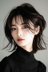 Korean girl with medium black hair