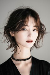 Korean girl with medium black hair