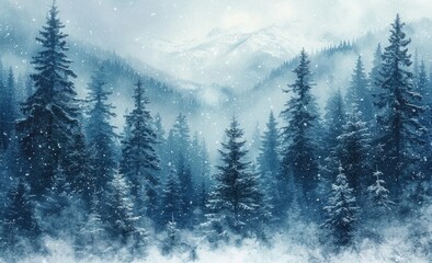 winter forest scene with snow-covered trees