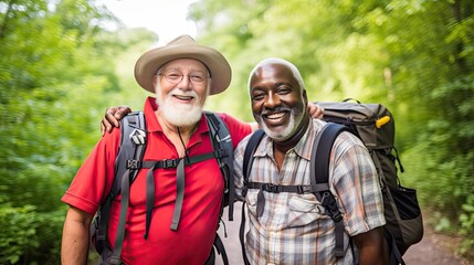 Aging gracefully, these two men defy boundaries as they embark on a hiking escapade. Together, they conquer mountains and cherish the camaraderie that only time can forge.